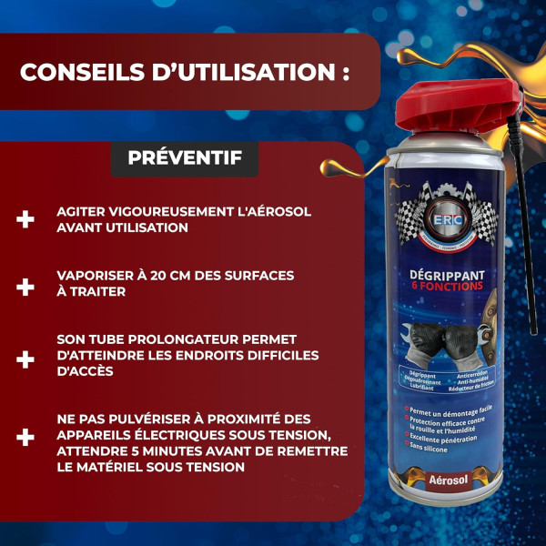 Dégrippant - Lubrifiant - Sans silicone - 6 fonctions - Démontage facile - ERC - 500ml