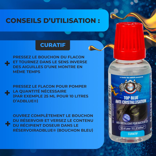 Additif AD Blue - Anti-cristallisation - Nettoie injecteur AD Blue - Moteur diesel - ERC - 50ml