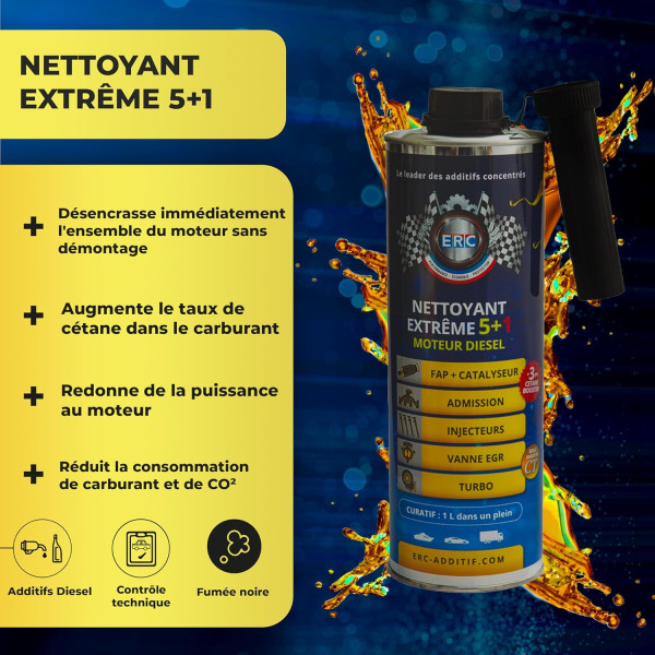 Nettoyant - Moteur - Diesel - Extrême 5+1 - ERC - Catalyseur, admission, injecteurs, turbo - 1L