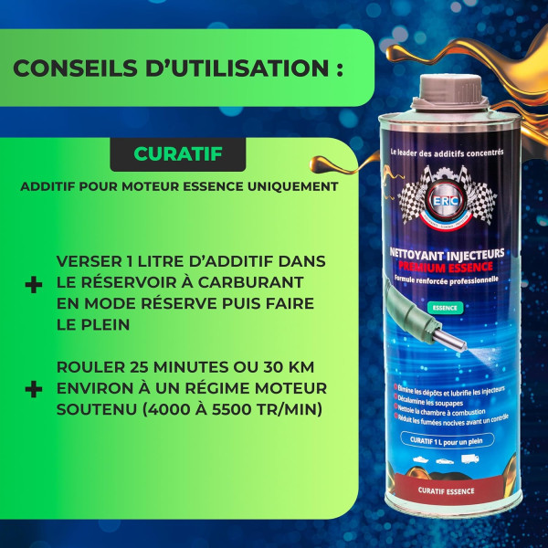 Nettoyant pour injecteurs - Premium essence - Nettoie et réduit conso carburant - ERC - 1L