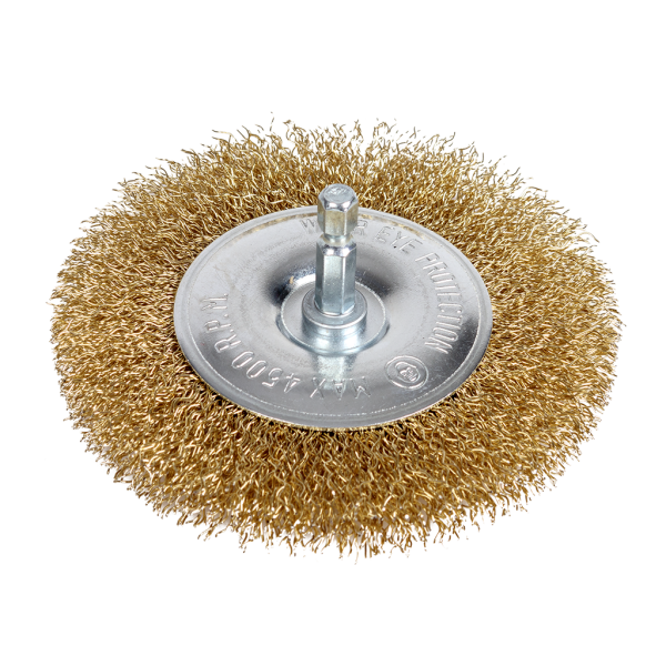 photo-Brosse métallique pour perceuse - Plate - 75P - 75mm diamètre - Avec tige hexagonale - NTools