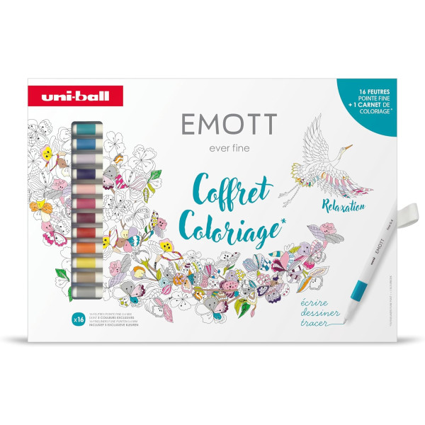 photo-Feutres - Dessin - Coloriage - 16 couleurs essentielles - Pointe fine - Inclus coloriage - EMOTT