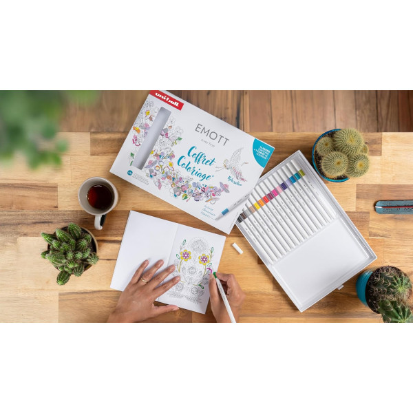 Feutres - Dessin - Coloriage - 16 couleurs essentielles - Pointe fine - Inclus coloriage - EMOTT