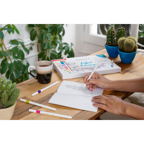 Feutres - Dessin - Coloriage - 16 couleurs essentielles - Pointe fine - Inclus coloriage - EMOTT