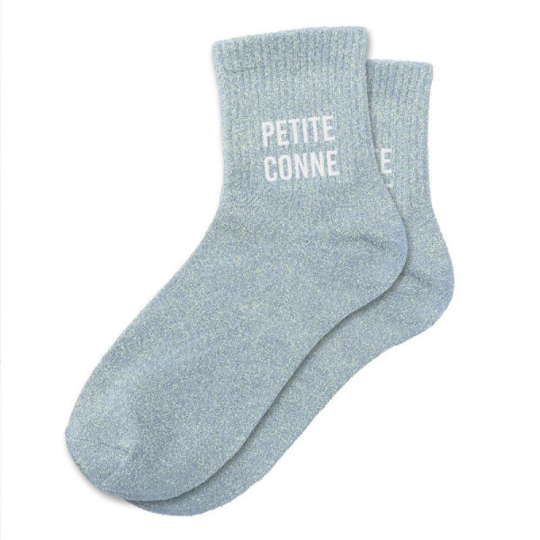 photo-Chaussettes - Femme - Bleu avec paillettes - Petite conne - Taille 36/42 - Humour - Cadeau