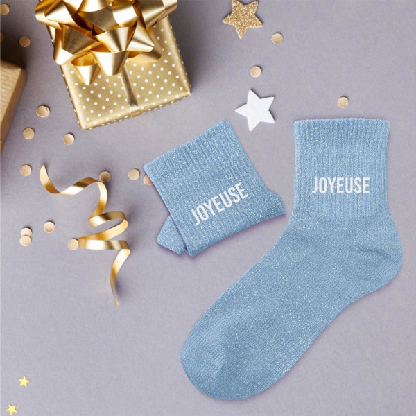 Chaussettes - Femme - Bleu avec paillettes - Joyeuse - Taille 36/42 - Humour - Cadeau