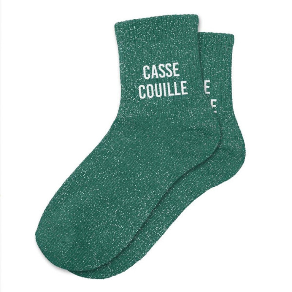 photo-Chaussettes - Femme - Vert avec paillettes - Casse-couille - Taille 36/42 - Humour - Cadeau