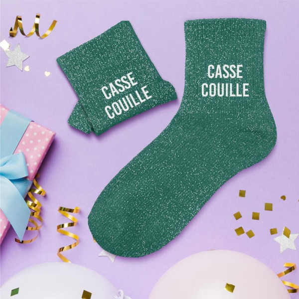 Chaussettes - Femme - Vert avec paillettes - Casse-couille - Taille 36/42 - Humour - Cadeau