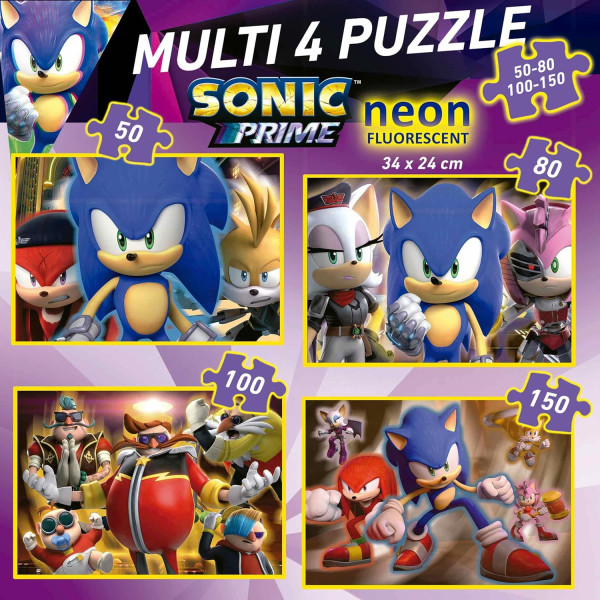 Puzzle - Sonic Prime - Pièces fluo - 4 modèles - 50/80/100/150 pièces - Dès 6 ans