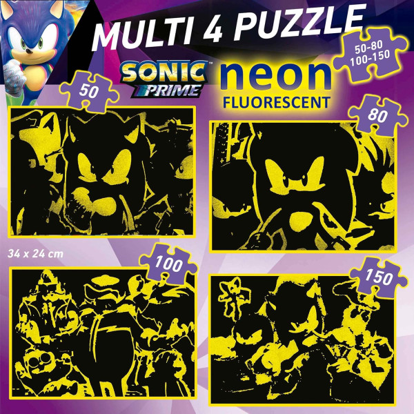 Puzzle - Sonic Prime - Pièces fluo - 4 modèles - 50/80/100/150 pièces - Dès 6 ans