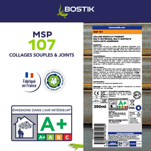 Mastic - MS polymères - Gris - Etanche et fixation - Spécial zinc - Bostik - 300ml