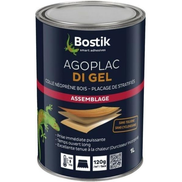 photo-Colle néoprène - Bois - Placage de stratifiés - Liquide - Prise immédiate - Bostik - Pot 1L