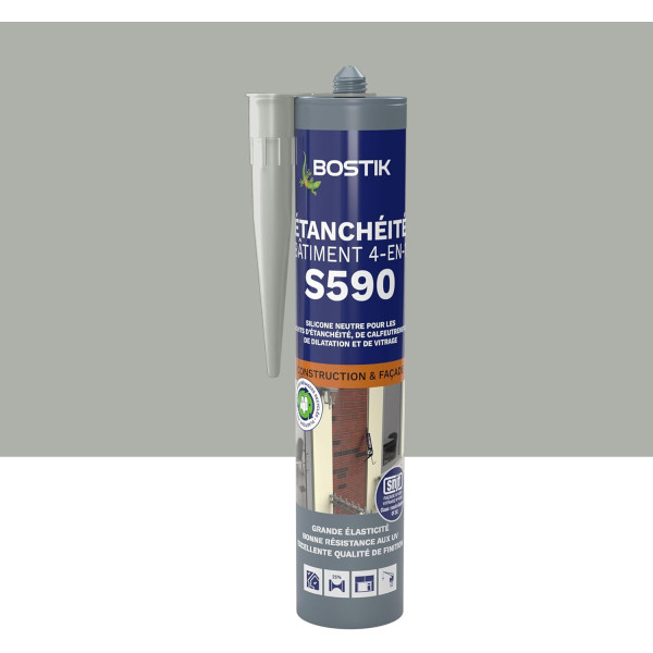 Mastic d'étanchéité - Construction et façade - Gris - 4 en 1 - Bostik S590 - 300ml