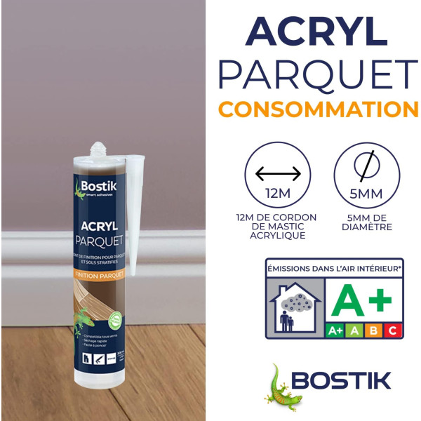 Mastic de finition  - Parquets et sols stratifiés - Couleur Wengé - Finition parquet - Bostik - 300ml