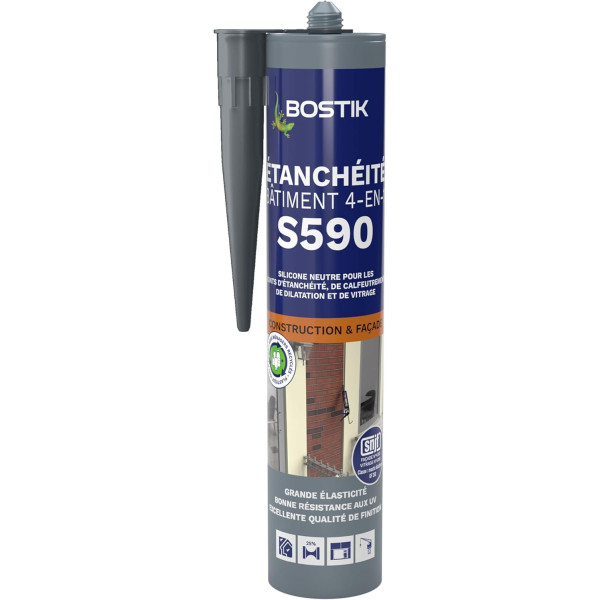 photo-Mastic d'étanchéité - Construction et façade - Gris anthracite - 4 en 1 - Bostik S590 - 300ml