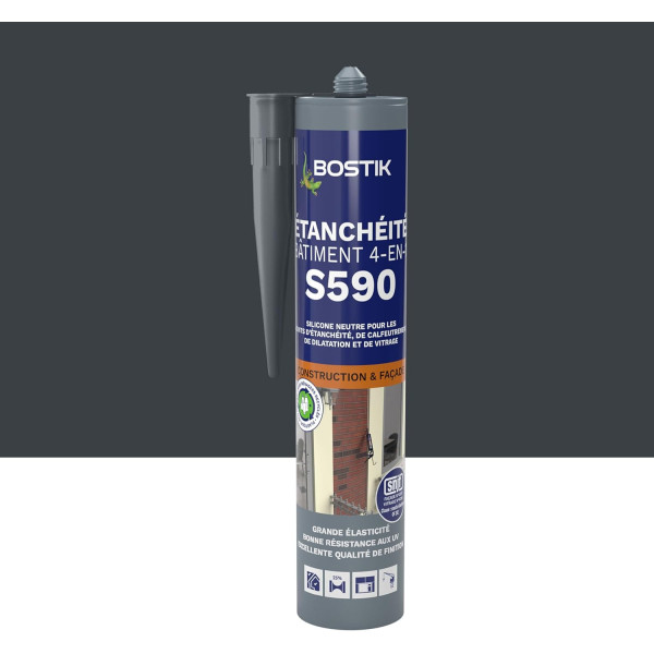 Mastic d'étanchéité - Construction et façade - Gris anthracite - 4 en 1 - Bostik S590 - 300ml