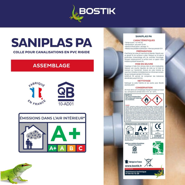 Colle - Pour canalisations en PVC rigide - Tous réseaux - Pour eau potable - Bostik - SANIPLAS PA