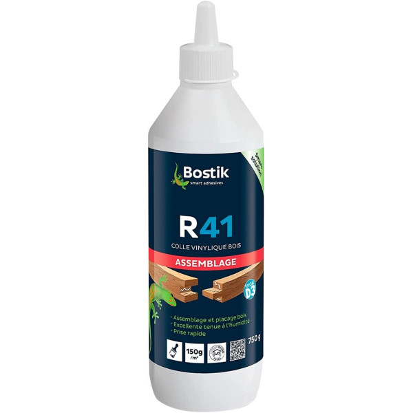 photo-Colle vinylique - Bois - Assemblage et plaçage - Intérieur/extérieur - Blanc - Bostik R41 - 750g