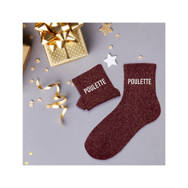 Chaussettes - Femme - Marron avec paillettes - Poulette - Taille 36/42 - Humour - Cadeau