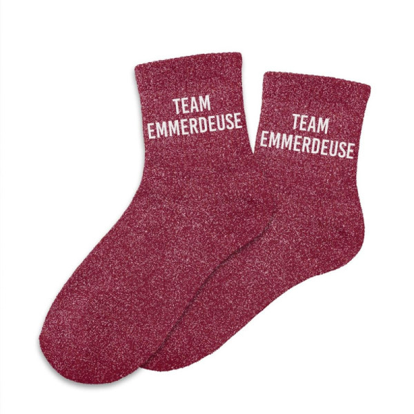 photo-Chaussettes - Femme - Bordeaux avec paillettes - Team emmerdeuse - Taille 36/42 - Humour - Cadeau
