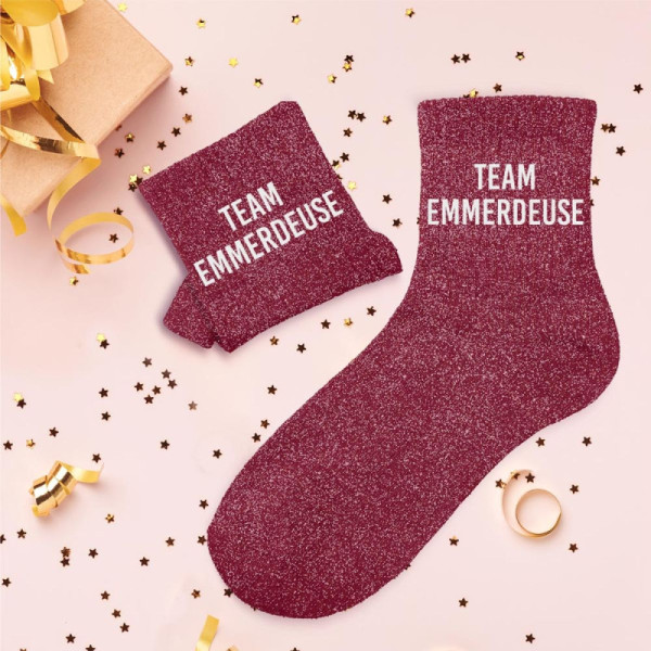 Chaussettes - Femme - Bordeaux avec paillettes - Team emmerdeuse - Taille 36/42 - Humour - Cadeau