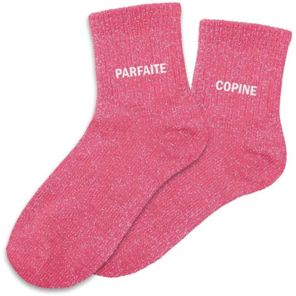 PHOTO-Chaussettes - Femme - Rose avec paillettes - Parfaite copine - Taille 36/42 - Humour - Cadeau