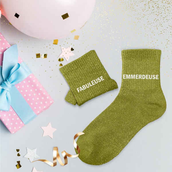 Chaussettes - Femme - Vert avec paillettes - Fabuleuse emmerdeuse - Taille 36/42 - Humour - Cadeau