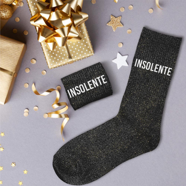 Chaussettes - Femme - Gris avec paillettes - Insolente - Taille 36/42 - Humour - Cadeau