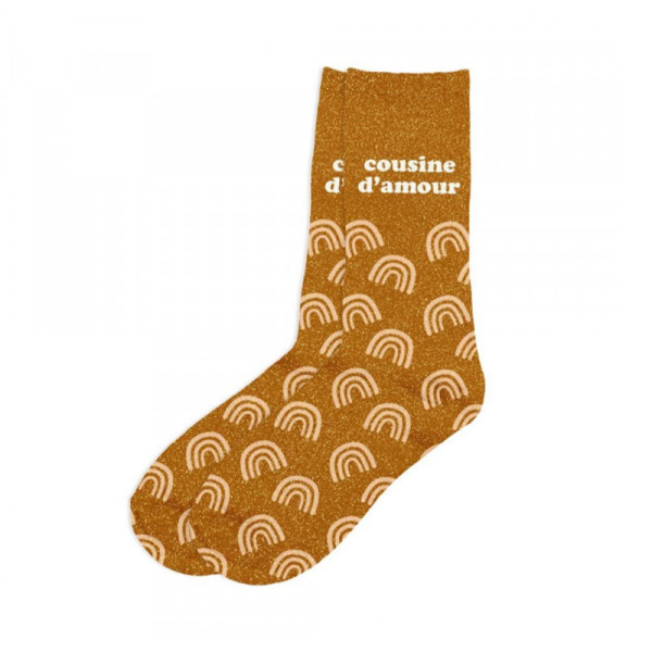 photo-Chaussettes - Femme - Marron avec paillettes - Cousine d'amour - Taille 36/42 - Humour - Cadeau