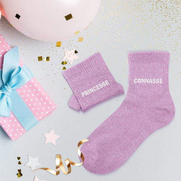 Chaussettes - Femme - Violet avec paillettes - Princesse connasse - Taille 36/42 - Humour - Cadeau