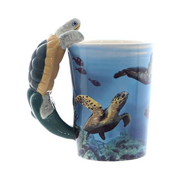 Tasse - Mug - Anse forme de tortue - Tortues - Fonds marins - Idée cadeau