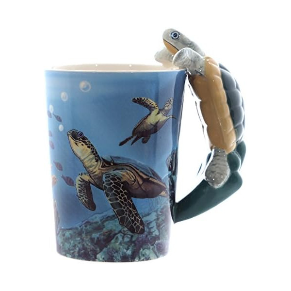 Tasse - Mug - Anse forme de tortue - Tortues - Fonds marins - Idée cadeau