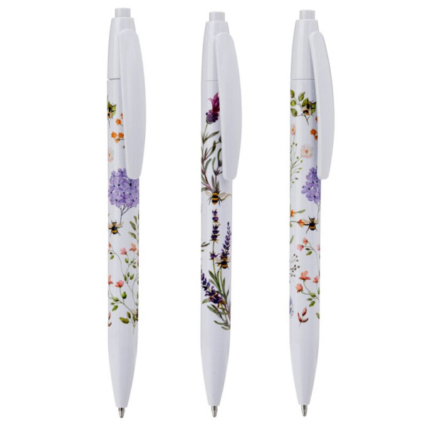 photo-Stylo bille - Encre noire - Rétractable - 3 modèles assortis - Motif abeille et fleurs