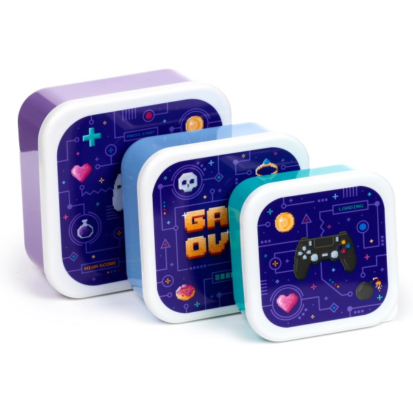 photo-Boîtes à déjeuner - Assortiment 3 tailles - Plastique - Enfant - Game over - Design rétro