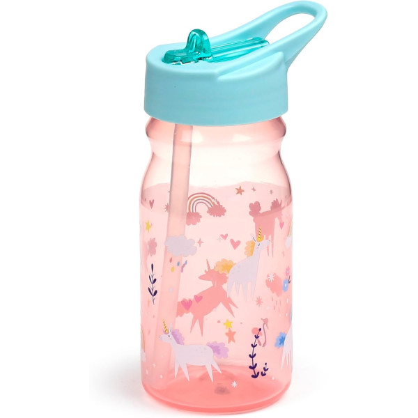 Boite à goûter et gourde avec paille - Licorne - Rose/Bleu - Plastique sans BPA
