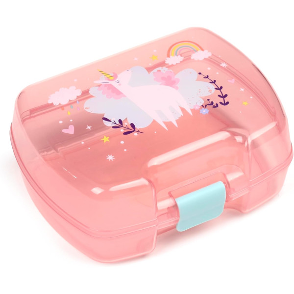 Boite à goûter et gourde avec paille - Licorne - Rose/Bleu - Plastique sans BPA
