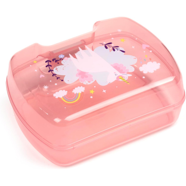 Boite à goûter et gourde avec paille - Licorne - Rose/Bleu - Plastique sans BPA