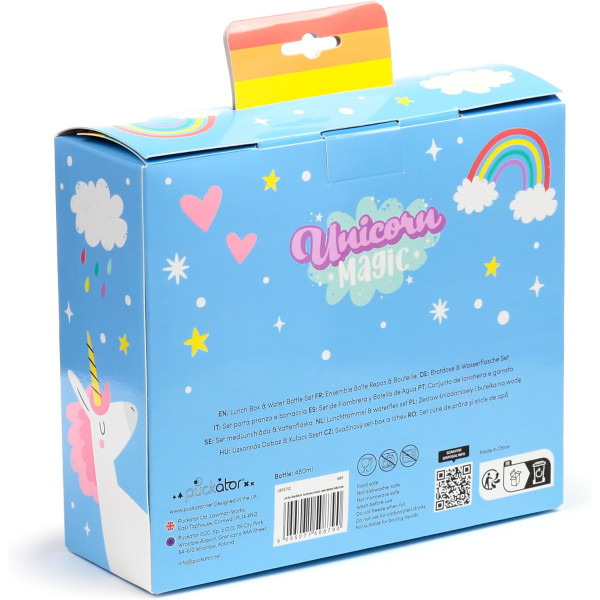 Boite à goûter et gourde avec paille - Licorne - Rose/Bleu - Plastique sans BPA