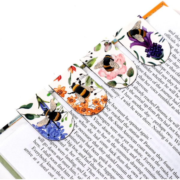 photo-Marque-pages - Pour livre - Magnétique - 4 modèles fleurs et abeille - Idée cadeau