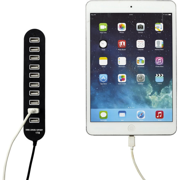 Hub - 10 ports USB - USB 2.0 - Permet de connecter plusieurs appareils