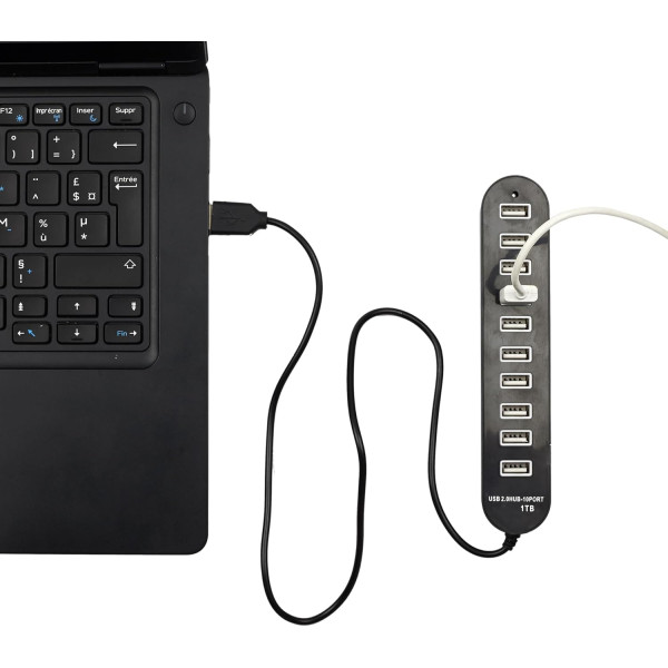 Hub - 10 ports USB - USB 2.0 - Permet de connecter plusieurs appareils