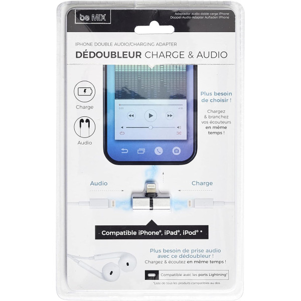 Adaptateur pour Iphone, Ipad et Ipod - Chargez et écoutez en même temps