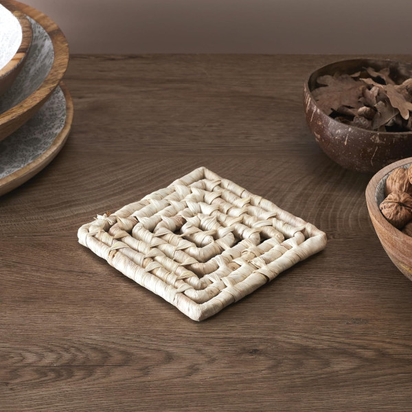Dessous de plat - 15x15cm - Tressé en fibres naturelles - Pour plats chauds - Cuisine
