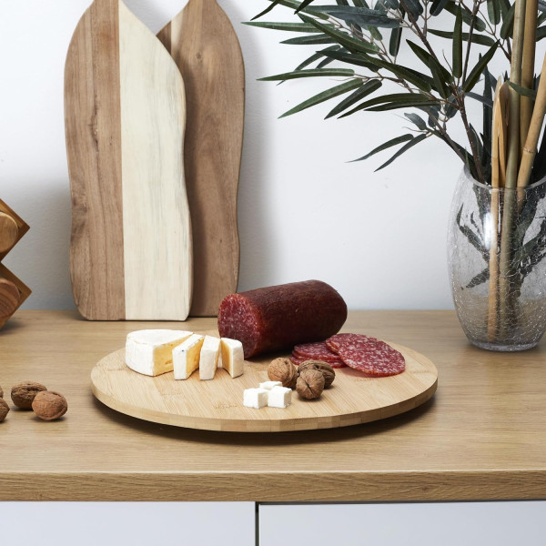 Plateau - Rond - Tournant - Bois bambou - 35cm diamètre - Idéal fromages, fruits, apéritif