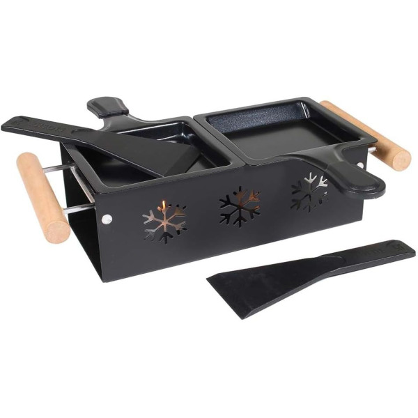 Appareil à raclette - 2 personnes - Chauffe avec bougie - 2 poêlons + spatules bois