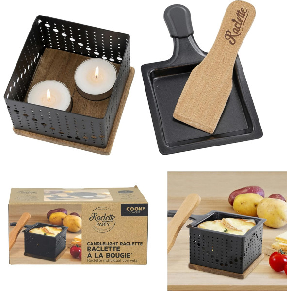 Appareil à raclette - 1 personne - Chauffe avec bougie - 1 poêlon + spatule bois