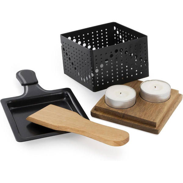 Appareil à raclette - 1 personne - Chauffe avec bougie - 1 poêlon + spatule bois