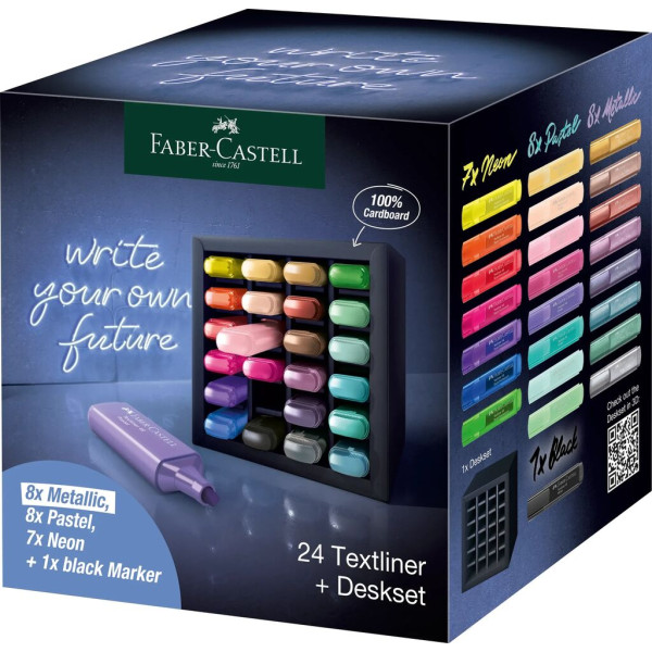 Surligneurs - Présentoir de bureau - 24 couleurs métalliques, pastel et néon - Faber-Castell - TL 46