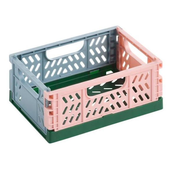 photo-Mini caisse de rangement - Plastique - Pliable - Gris/Vert/Rose - 14x10,5x6cm - Bureau, loisirs créatifs