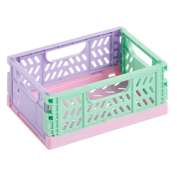 photo-Mini caisse de rangement - Plastique - Pliable - Rose/Violet/Turquoise - 14x10,5x6cm - Bureau, loisirs créatifs